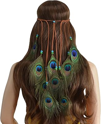 Hippie banner accessories Bohemian peacock feathers Indian tribal beads braided pearls, festival hair decoration bands (all peacocks).. Your one-click solution to affordable shopping, DIAYTAR NIGERIA delivers quality products nationwide.