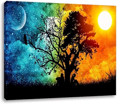 Make a modern art painting printed on canvas with a sun and moon tree pattern for the living room, the bedroom and the decoration of the house, oil paintings printed on canvas ready to hang, 16 inches x 12 inches.. Experience retail therapy without the financial stress at DIAYTAR NIGERIA's affordable e-commerce platform.