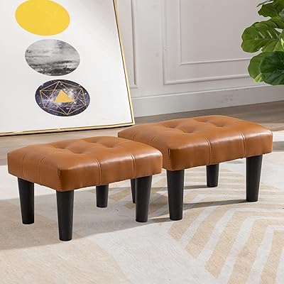 Small Durfy leather and velvet footrest with wooden feet perfect for chairs.. DIAYTAR NIGERIA connects your desires with reality through our affordable e-commerce platform and quick delivery.