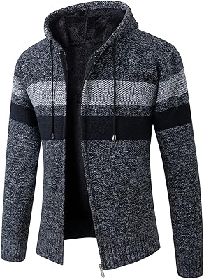 Completely zipped hoodie for men, striped, long sleeves, knitted cardigan, fitted cut, pockets, dark gray, 40.. DIAYTAR NIGERIA revolutionizes online retail with our vast selection and cost-effective delivery options.