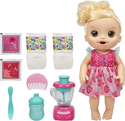 Baby Alive Magic Blender Baby Doll Chic Strawberry with mixer accessories, drinks, wet, eating, blond hair, children's toy from 3 years old.. DIAYTAR NIGERIA: Bringing quality products to your doorstep at prices that won't break the bank.
