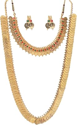 Yubella jewelry/necklace for women and girls with earrings, set of coins from the traditional laxmi corners, traditional set with earrings.. Unlock endless possibilities with DIAYTAR NIGERIA's affordable marketplace and reliable delivery service.