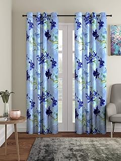 Home sizzler polyester door curtains, 2 pieces, 116 x 210 cm, blue color, 3D pink pattern.. DIAYTAR NIGERIA: Where every shopping need is met with affordable prices and reliable 5-8 day delivery.
