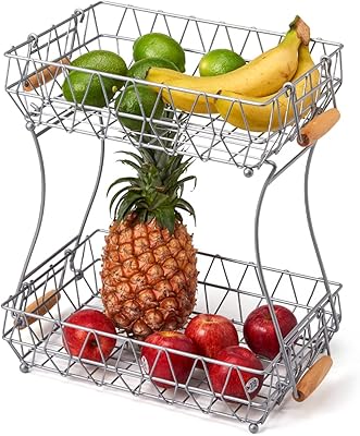 ISOWARE Fruit basket 2 levels with Double wire Double Play Support Handles Market Support.. Your comprehensive marketplace awaits at DIAYTAR NIGERIA with affordable prices and reliable delivery times.