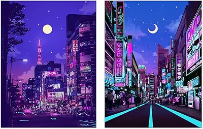 Dalippo - Modern Japanese Murale Canvas Neon for living room decoration, bedroom, without setting, size 30.5 x 40.6 cm, set of 2 rooms.. DIAYTAR NIGERIA: Making quality accessible to all Nigerians with affordable prices and quick delivery.