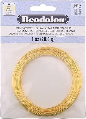 Beadalon's memory wire in carbon steel, round, XX-Large bracelet, gold color, 1 oz, approximately 56 coils.. DIAYTAR NIGERIA brings the marketplace to your screen with affordable products delivered in 5-8 days.