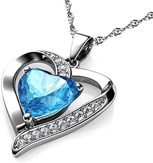 Heart necklace - Sterling silver 925 - Aigue -Marine birth stone decorated with a brand crystal pendant - Women's necklace Fine jewelry in rhodium silver 18 \ " - Cubic zirconia A+.. DIAYTAR NIGERIA: Where every click leads to affordable purchases delivered promptly to your door.