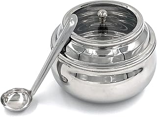 Stainless steel ghee pot with spoon and transparent cover | Ghee container for cooking | Superior quality oil container with cover for pooja items, 295 ml by KSJ One.. DIAYTAR NIGERIA: Redefining e-commerce with affordable prices and reliable nationwide shipping.