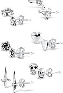 Set of 6 pairs of Sterling silver earrings to mix and match, set of Gothic style earrings, small ear nails, set of casual earrings with rubber earring back and polishing cloth.. DIAYTAR NIGERIA: Revolutionizing accessibility to quality products at budget-friendly prices across Nigeria.