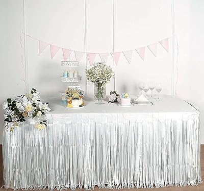 Aluminum fringe tablecloth, disposable metal tablecloth, wedding background, diploma presentation, birthday party (white).. Affordable convenience is here — shop DIAYTAR Nigeria today.