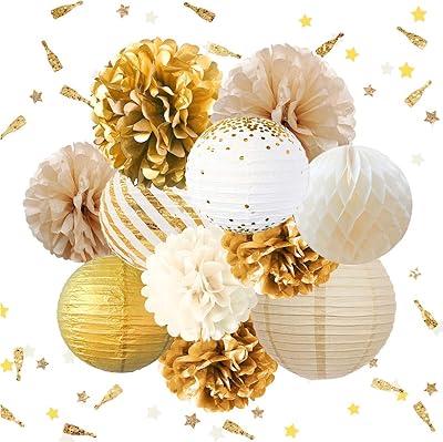 Party decorations, 11 Round lantern pieces with pompoms in honeycomb paper for folding lantern of rustic vintage wedding birth party.. DIAYTAR NIGERIA brings the marketplace home to you with affordable prices and delivery in 5-8 days.
