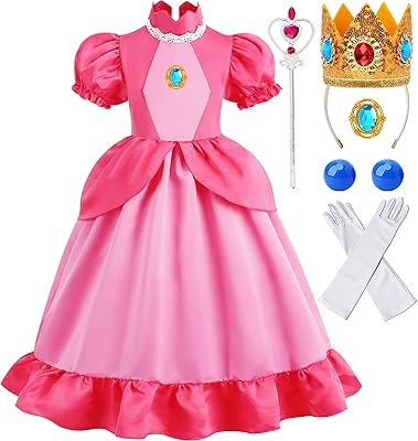 Princess Peach Oskinner costume for girls, Halloween dress Super Bros Princess Peach with accessories.. Shop with confidence on DIAYTAR Nigeria — quality products and timely delivery.