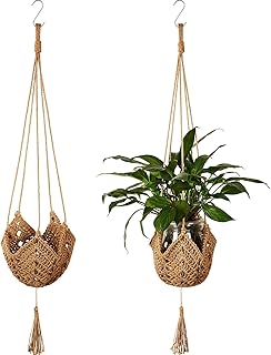 Holder for macrame plants with jute crochet, large fitting Boho plants to hang on the wall with interior and exterior fence decorations for the house, flower pots for plants, pack of 2.. Enjoy effortless shopping and speedy delivery with DIAYTAR Nigeria.