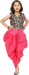 Piguum jacquard blouse at ethnic collar for girls with dhoti | Traditional Indian Clothes for Children.. DIAYTAR NIGERIA: Your trusted e-commerce partner with extensive product choices and affordable delivery.