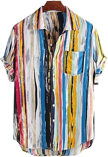 Flygo short -sleeved shirts buttoned on the front with tropical Hawaiian stripes for men.. DIAYTAR Nigeria: Great value, fast delivery, and endless options.