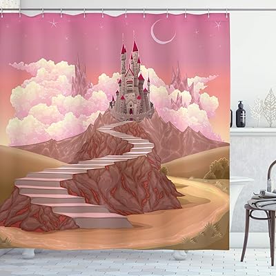 (180 cm L x 180 cm L, Multi 10) - Ambison Fantasy Decor shower curtain, cartoon princess castle like an image on a hill with sunshine image print, fabric bathroom decoration set with hooks, 180 cm ..... Shop with purpose at DIAYTAR NIGERIA and receive your purchases at unbeatable prices within the week.