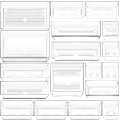 DCI 18 Pieces organizer of transparent plastic drawer, 5 sizes organizing cosmetics and bathroom drawer separators for makeup, jewelry and kitchen utensils.. Experience the future of online shopping with DIAYTAR NIGERIA's extensive product range and competitive pricing.