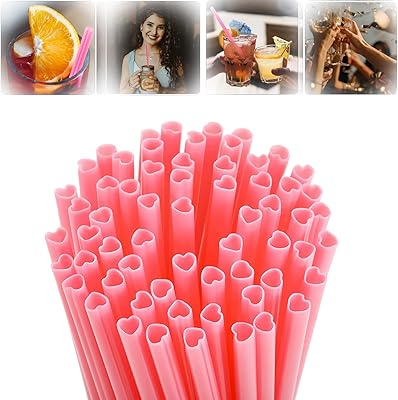 Disposable straws in the shape of a cute heart, individually packed, in pink plastic, for Valentine's Day, cocktail, birthday of children, wedding party gifts (100 pieces).. DIAYTAR NIGERIA: Your affordable gateway to thousands of products delivered within a week.