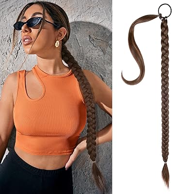Extension of long woven ponytail with straight hair tie to roll up around hair extensions soft and natural synthetic ponytail for women (chocolate brown, 35 inches).. Experience shopping without compromise at DIAYTAR NIGERIA, with vast selection and quick delivery.