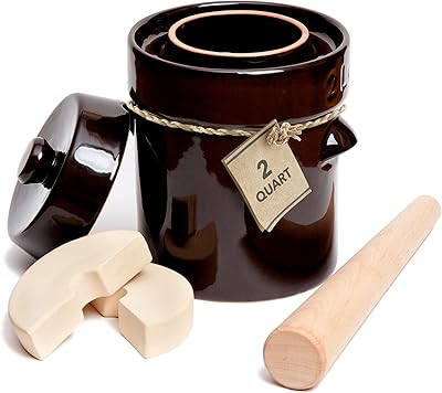 2 -liter kinley fermentation pot - stone container to ferment or marinate kimchi, pickles, vegetables, kombucha - ceramic fermented 0.5 gallon with weight, lid and flour.. DIAYTAR Nigeria: Where affordability meets speed and quality.
