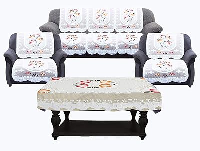 5 -seater cotton Cooper Industries sofa cover with central table cover 7 pieces with flowers, cream, CTKTC028729.. Experience the power of choice with DIAYTAR NIGERIA's extensive catalog and reliable delivery service.