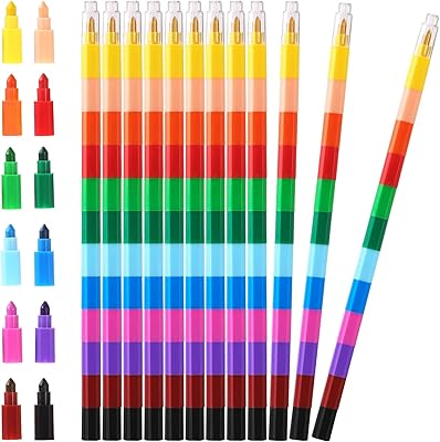 Multicolored markers, 10 stackable children's markers, stackable markers, building markers, party gifts for school and office supplies (12 colors).. DIAYTAR NIGERIA transforms desires into deliveries with our affordable prices and dependable shipping.