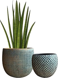 Set of pots of flowers in green and gold ceramic, size 2-17 and 14 cm, Sarcelle and gold blue, flower pots for interior and exterior.. Discover unbeatable variety on DIAYTAR Nigeria — shop today, delivered this week.