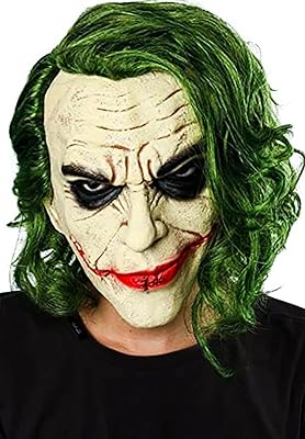Latex joker mask, scary Halloween mask for adults, horror clown mask with Cosplay festive wig.. DIAYTAR NIGERIA brings affordable shopping to your fingertips with reliable delivery in less than 8 days.