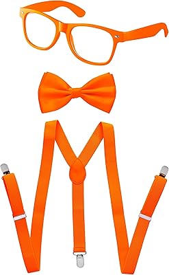 The White Shopcs 3PCS Néon garter belt, bow tie, sunglasses, accessories set - adult and child/orange size straps.. DIAYTAR NIGERIA brings the marketplace to every Nigerian home with affordable prices and quick delivery.