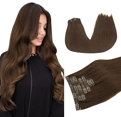 Human hair extensions with clips, 14 inch chocolate brown 7 pieces 100g, Doors hair extensions with seamless clips without seamless red hair stiff hair for women.. DIAYTAR NIGERIA transforms desires into deliveries with our affordable prices and dependable shipping.