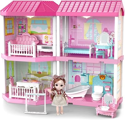 Vitto doll house with 2 floors, doll house for girls, pink colored house with 1 doll, furniture accessories, game house for toddlers and girls, 4 rooms, pink.. DIAYTAR NIGERIA: Your affordable gateway to thousands of products delivered within a week.