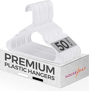 Package of 50 white plastic hangers resistant house day, 42 cm wide, is suitable for adults and children over 10 years old, odorless packaging, with practical hooks.. DIAYTAR NIGERIA makes quality accessible to all with our affordable prices and quick delivery service.