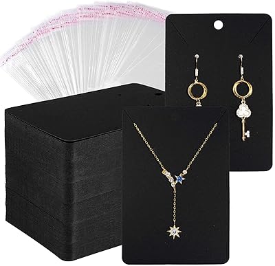 Presentation cards of earrings and necklaces with bags, 100 earrings presentation cards, 100 self-speculating bags, kraft paper cards for DIY earrings (black).. DIAYTAR NIGERIA delivers on our promise of variety, affordability, and prompt nationwide shipping.