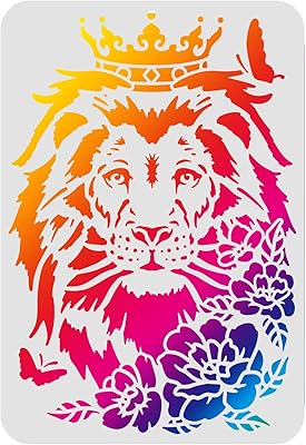 Model of stencil head of lion fingrinspear, 29.6 x 21.1 cm, reusable, large African cat, wood painting, furniture, wall, crafts, paper, canvas.. Shop the future with DIAYTAR NIGERIA - thousands of products, unbeatable prices, delivery within a week.