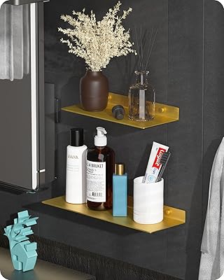 Set of floating wall shelves in Baffect aluminum, 2 rooms, floating wall shelves, golden decorative floating wall shelves, storage storage support.. No hassle, just shopping — DIAYTAR Nigeria delivers in under 8 days.