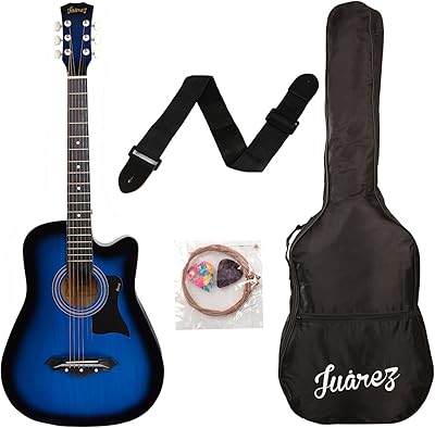 Set of acoustic guitar Juarez Lindenwood 38 inch, 38 flutes with case, ropes, mediators and strap, transparent TBS (Sunburst blue).. Your shopping aspirations fulfilled at DIAYTAR NIGERIA with competitive prices and reliable delivery.