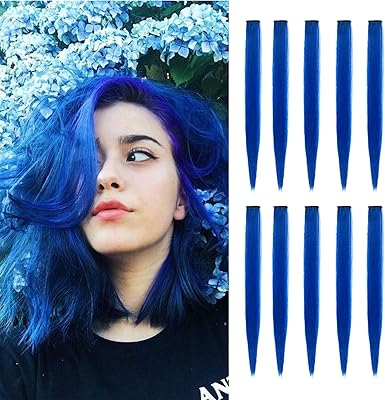 60 cm colored hair extensions, multicolored clip -on synthetic hair extensions (10 blue pieces).. Experience shopping freedom with DIAYTAR NIGERIA's comprehensive platform and reliable shipping service.
