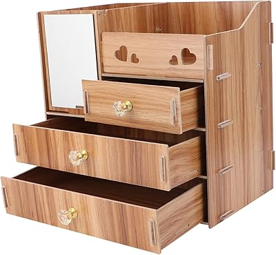 Elipiss 1 Piece Organizer of Makeup Drawer Drawer Cosmetics Organizer Cosmetics Organizer for Office Table Study Terminal Carrier Makeup separator with Wooden Mirror, Brown, Sport.. Your trusted shopping partner, DIAYTAR NIGERIA offers extensive selection with quick delivery options.
