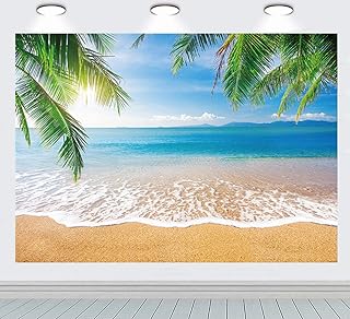 Tropical beach photography background, summer palm trees, blue sea and bright sky, Luau background (7 x 5 feet).. DIAYTAR NIGERIA: Where value shopping meets reliable 5-8 day delivery across the nation.