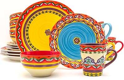 Andalus Euro Ceramica inspiration service from the Galicia EC-GAL-1001 collection, 16 pieces, various vibrant patterns, multicolored.. Shop from our extensive catalog at DIAYTAR NIGERIA and enjoy doorstep delivery in just 5-8 days.