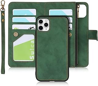 Icovercase Wallery case for iPhone 11 Pro Max with Cartes holder, 2-in-1 PU wallet with PU leather with magnetic clip and zipped pocket, removable shock shell with strap for iPhone 11 pro (green).. DIAYTAR NIGERIA: Making online shopping accessible with affordable prices and nationwide delivery service.