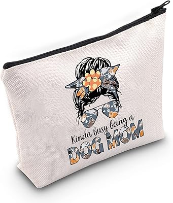 Dog Mom zipper bag, cute gift for dog lovers, nice cosmetics bag for women, broken white, Kinda Busy Dog Mom.. Your ideal shopping partner, DIAYTAR NIGERIA offers extensive variety with reliable nationwide shipping.