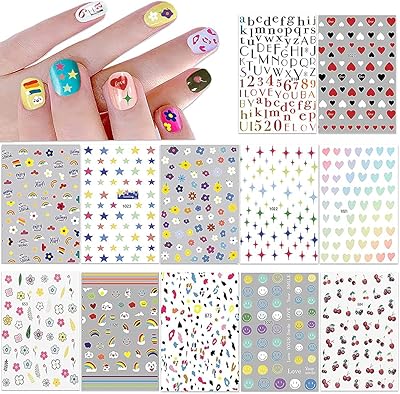 Castowave 12 sheets of 3D stickers for nail art, stickers for women, children and girls, stickers for stickers stickers for DIY nail decoration including hearts, stars, flowers, letters, rainbow, cherry, etc... Home to endless choices and pocket-friendly prices — DIAYTAR Nigeria.