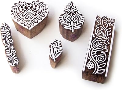 Wooden pads with handmade and handmade border for printing (set of 5).. The smarter way to shop online in Nigeria is through DIAYTAR Nigeria.