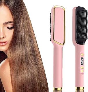 Krusty Professional Electric Smooth Brush 3 in 1, Current heating iron PTC Ceramics with LCD temperature control, Hairstyle for smooth hair (pink).. Save more, wait less — DIAYTAR Nigeria delivers faster than ever.