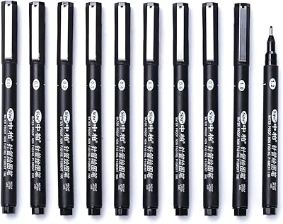 Lot of 10 black markers finelin with black ink for drawing, sketches, office documents, scrapbooking, comics, manga, school use.. DIAYTAR NIGERIA: Where every shopping need is met with affordable prices and timely delivery.