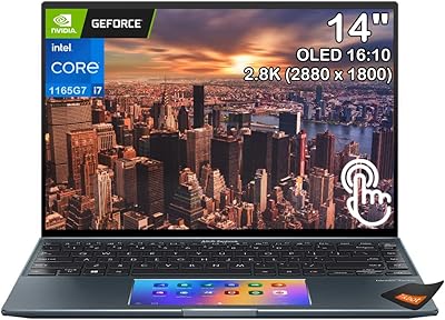 Asus ZenBook 14 \ "OLED 2.8K (2880 x 1800) Touch screen for laptop Core i7-1165g7 NVIDIA GeForce MX450 550 Nits 100 % DCI-P3 Rétroé enléné KB Harman/Kardon Win11 Pro with mouse tap (16 GB of RAM | 2 to ssd pcie).. DIAYTAR NIGERIA makes quality accessible to all with our affordable prices and quick delivery service.