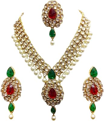Traditional Kundan jewelry set Plated gold shining diva dotted with pearls with curls.. Shopping has never been easier — DIAYTAR Nigeria delivers it all in 5–8 days.