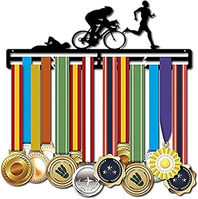 (man) display for triathlon medals with matt black frame fixed to the wall with 2 lines with 3 screws, easy to install and use.. DIAYTAR NIGERIA: Where shopping dreams come true with budget-friendly prices and nationwide shipping.