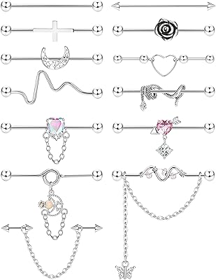 13 Pieces Industrial Steel Industrial Piercing Bijoux 14g Artificial Ear Ears With Snake and Moon Chain and Helix Cartilage Helix, Jewelry for Women Men.. DIAYTAR NIGERIA: Where online shopping becomes effortless with budget-friendly nationwide delivery.